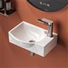 EMKE Lavamano Sospeso 40,5 x 28 x 14 cm, Lavandino Rettangolare Bianco Lucido per Bagno Piccolo e WC Ospiti, Mini Lavabo a Parete con Rubinetto a Destra - Senza Rubinetto e Piletta