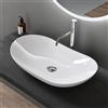 doporro Lavabo da Appoggio Ovale in Ceramica Bianco Lucido 63x36,5x14 cm, Lavandino Bagno Moderno Effetto Loto, Senza Foro Rubinetto - Brüssel858