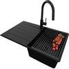 PRIMAGRAN Lavandino da Cucina Tutto Nero 78x50cm, Lavello in Granito a 1 vasca + Rubinetto 40x20cm + Set di accessori, Lavabo da Cucina Incasso al Mobile 45cm - Copenhagen Top S337
