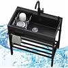Locuetyn Lavello da cucina in acciaio inox, autoportante a vasca singola con rubinetto, set di lavello da ristorante commerciale per esterni, garage, lavanderia