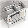 MiaJJooLi Lavello da Cucina Indipendente in Acciaio Inox per Esterni - 2 Vasche con Rubinetto Freddo Caldo per Ristorante/Giardino 83x45x85cm