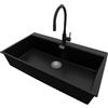 PRIMAGRAN Lavandino Angolare Nero 88x50cm, Lavello in Granito a 1 vasca + Rubinetto 40x38cm + Set di accessori, Lavabo da Cucina Incasso al Mobile 90cm - Oslo 90 Top S659