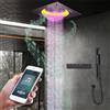 OihPaw Colonna Doccia,Sistema Doccia Termostatica Multifunzione Nascosto,550×550 mm soffione doccia quadrato,3 modalità doccia,Con luce LED e musica,Colonna doccia nera,Con doccetta e Asta di sollevamento