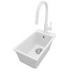 PRIMAGRAN Lavandino da Cucina Bianco 28x50cm, Lavello in Granito a 1 vasca + Rubinetto 40x20cm + Set di accessori, Lavabo da Cucina Incasso al Mobile 30cm - Riga S021