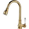 LAKKOAKOAA Rubinetto Cucina Rubinetto Lavello Con Doccetta Estraibile, 2 Modalità, Anticato Vintage Stile Girevole A 360 ° Monocomando Ottone Miscelatore Cucina, Rubinetto Lavello Cucina, Oro