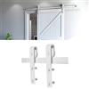 YIMING 200 cm/6,6 FT Binario per Porta Scorrevole con 2 Sezioni Binario e 2 Roulette, Esterno Muro, Acciaio al Carbonio, Bianco Classico