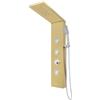 JAYEUW Pannello doccia a LED con doccetta, colonna doccia in acciaio inox, pioggia, 3 ugelli massaggianti, doccetta e beccuccio per vasca da parete, illuminazione LED blu G1/2 (oro)