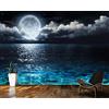 Xcstdjx Sfondi 3D Fantasia Luna Piena Notte Sul Mare Carta Da Parati Paesaggio Naturale,Carte Da Parati Soggiorno Camera Da Letto Decorazioni Per La Casa,350(W)*256(H)Cm