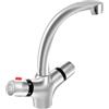 GDSKR Rubinetto termostatico da cucina, rubinetto da bagno, con due manici, temperatura costante 20-50°C, miscelatore girevole a 360°, in acciaio inox, per lavandino in cucina, bagno e commerciale