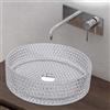 doporro Lavabo Bagno da Appoggio Rotondo 39x39x12 cm, Lavamani da Tavolo | Lavello per Bagno in Vetro Temperato, Colore Trasparente, Texture Decorativa, Uso in Bagno e WC Ospiti, Montaggio su Piano