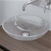 doporro Lavabo da Appoggio in Vetro Temperato Lavandino Bagno Ovale 40 x 40 x 12 cm Trasparente Lavello Design Artistico con Texture per WC Ospiti Minerva06