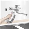 HauTour Rubinetto da cucina a parete, girevole a 360°, in acciaio inox, con pistola a spruzzo, a freddo e caldo, rubinetto da cucina, montaggio a parete, tubo girevole da 23 cm, a bassa pressione, rubinetto