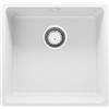 PRIMAGRAN Lavello sottotop Bianco 46x44cm, Lavandino in Granito a 1 vasca + Sifone Classico, Lavabo da Cucina al Mobile 50cm - Venezia Easy S028