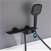 Yalsfowe Rubinetto per vasca da bagno cascata, Miscelatore per vasca da parete ottone, rubinetto per vasca con doccetta, display della temperatura, rubinetto per doccia da bagno,Nero