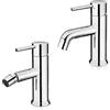Inbagno Set 2 rubinetti miscelatori lavabo e bidet completo di piletta, in ottone cromato, serie Manola (Set lavabo e bidet)