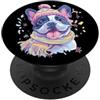 Whimsical Pastel Pup Face Animal Graphic Ritratto invernale carino Bulldog amante dei cani grafica rosa a righe PopSockets PopGrip Adesivo