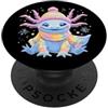 Aquatic Pet Lover Whimsical Character Gr Carino Axolotl Kawaii Anfibio Ritratto Grafico Inverno Blu PopSockets PopGrip Adesivo