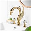 MOSSON Rubinetto per lavabo da bagno in oro lucido a forma di cigno a 3 fori rubinetto per lavabo 2 manopole di cristallo rubinetto per lavabo miscelatore per montaggio a ponte rubinetto per uccelli
