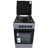 Generico Cucina A Gas 4 Fuochi Con Forno A Gas 50 x 50 cm Colore Grigio e Nero Con Coperchio