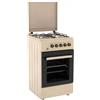 Generico Cucina a Gas 4 Fuochi con Forno a Gas 49L, Beige Vintage, 50x50 cm, Accensione Manuale, Doppio Vetro, Valvola di Sicurezza, con Coperchio
