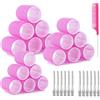 Romon 31 Pezzi Bigodini Grandi Set, 18 Pz Autoafferranti e 12 Pz Fermagli Grandi Hair Rollers, Boccoli Capelli Senza Calore per Salon Barber, Dormire, Capelli Lunghi e Corti(Rosa)