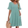 Zeagoo Abito da donna primaverile a maniche corte - Linea A - Abito tunica - Stile bohémien - Mini abito con tasche - Abito estivo - Taglie S a XXL, Grigio Verde, XL
