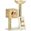 PawHut Cattail Weave Albero per gatti 22.5 x 14.5 x 39.5 Naturale | Torre per gatti, condominio in rattan, letto in vimini, scala, cuscini lavabili