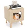 COSTWAY Chiusura per Lettiera Gatto, Mobile Moderno per Gattini con Parte Superiore Rimovibile, Buco e Finestra a Forma di Zampa, Gambe in Legno di Caucciù, Comodino Laterale, 45 x 40 x 54 cm