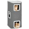 PawHut Torre per Gatti 4 Livelli 3 Casette 41x41x100 cm Grigio e Bianco | 3 Palline Giocattolo, Posatoio, Albero per Gatti, Tiragraffi, Truciolato Tessuto e Peluche