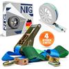 NTG 4 pezzi | Cinghia di fissaggio per auto | Cinghie di tensionamento | 3000 KG | Lunghezza 3200 | Cinghia di tensionamento | Autovettura | Fissaggio ruote | Fissaggio ruote | 35 mm