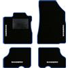 QUEMAR Tappetini Auto per Dacia Sandero, Bordo Blu, 4 Ricami | anche Stepway / 2012-2020 / Kit Tappeti Moquette e Gomma su Misura / Set 2 Anteriori +2 Post./ Ricami e Colori Personalizzati