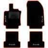 QUEMAR Tappetini Auto compatibili con Renault Clio IV e Grandtour 2012-2019/ Kit Tappeti Moquette e Gomma su Misura (Set 2 Anter.+ 2 Poster.)/Ricami e Colori Personalizzati (4 Ricami, Bordo Arancio)