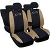 Auto Accessori Lupex Copri-sedili Auto Compatibili C3 | Made In Italy | Set Coprisedili Anteriori Posteriori e Bracciolo | Logo Ricamato | Airbag Compatibile | Interni (Nero/Beige)