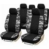 Auto Accessori Lupex Set 9 Pezzi Coprisedili Auto Universali Made in Italy, Tessuto Poliestere, Fodere Protettive Anteriori e Posteriori con Zip per Sedili anche Frazionabili, Nero - Mimetico Grigio