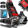 MASKO® Cric idraulico 3T altezza di sollevamento piatto 70-470 mm profondità doppio pistone + 2 cuscinetti in gomma + guanti auto cric idraulico a 360°