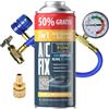 A/C FIX 3 in 1 R1234yf refrigerante Gas di Ricambio - refrigerante per Auto con sigillante e Olio - bombola del Gas 1 x 235 g, Tubo climatizzatore, manometro, Aria condizionata, Adattatore HP/LP- Eco