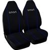 Rebeca Shop® Coprisedili Auto Compatibili per Smart | Made in Italy | Set Copri-sedile Anteriori Coppia (w453 - Terza Serie, Nero/Refil Blu)