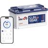Timeusb Batteria Litio 12V 100Ah H190 Bluetooth,Batteria LiFePO4 100Ah con Protezione dalle Basse Temperature,Max.Energia 1280Wh,Altezza 188 mm per Caravan Europei DIN H8 L5 GROUP49