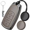 Rondrive Custodia portachiavi per chiave auto, compatibile con Ebro S400 S700 S800 S900 per Jaecoo 8 Tiggo 8 Omoda 9/7/3 lega di zinco + custodia portachiavi in pelle marrone