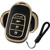 ATFIGII Cover per chiave elettronica compatibile con Honda HRV CRV LX per Civic Si Type R Sport Touring Hatchback 2022-2026 Custodia protettiva in TPU con cordino piccolo 4 pulsanti oro nero