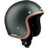 Bandit Jet Premium, casco da moto aperto, di alta qualità, verde opaco, profilo in pelle, stile biker custom, visiera inclusa, Dull Green Open Helmet, JETPGR (M)