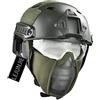 LEJUNJIE Casco FAST Tattico Softair Multifunzionale Tipo PJ con Protezione per le Orecchie Pieghevole Maschera in Rete d'acciaio e Occhiali