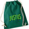 minimutz - Sacca da ginnastica personalizzata in stoffa con nome stampato per bambini, in diversi colori (verde scuro)