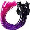 3T-SISTER Casco a trecce per casco da moto, casco da sci, coda di cavallo sintetico, accessorio per decorazione dei capelli, con fiocco da 61 cm, colore nero viola e rosso