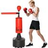 HOMCOM Sacco da Boxe ad Altezza Regolabile con Punching Ball, Base Riempibile e Asta Rotante, Sacco da Terra in PU, EPE e HDPE, 88x48x155-205 cm, Rosso e Nero