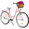 MILORD Bicicletta Comfort Rosa a 1 velocità da 26 Pollici con cestello e Marsupio Posteriore, Bici Olandese, Bici da Donna, City Bike, retrò, Vintage