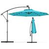 KOMFOTTEU Ombrellone LED 300 cm x 230 cm, ombrellone da giardino con manovella, ombrellone da terrazza con supporto, rotazione a 360°, ombrellone pieghevole inclinabile, ombrellone senza portaombrelli