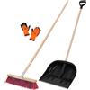 KOTARBAU® Set pala da neve con manico in legno 137 cm scopa da strada 43 cm + guanti pala da neve Snow Shovel spazzaneve scopa da giardino con manico esterno pala da neve auto manico in legno per la