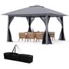 HOMASIS Gazebo con Zanzariera, Pergola 4x4 m Regolabile in Altezza, Gazebo Pieghevole e Impermeabile, Telaio in Metallo, Tenda da Esterno per Campeggio, Feste, Piscina, Grigio