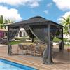 UDPATIO Gazebo da Giardino con Doppio Tetto e Zanzariera, 2.75x2.75 m, Struttura in Metallo Resistente, Gazebo Pieghevole Impermeabile per Giardino, Terrazze - Grigio